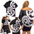 Aotearoa Koru Family Matching Off Shoulder Short Dress and Hawaiian Shirt Purple Maori Paua Shell Mix Silver Fern