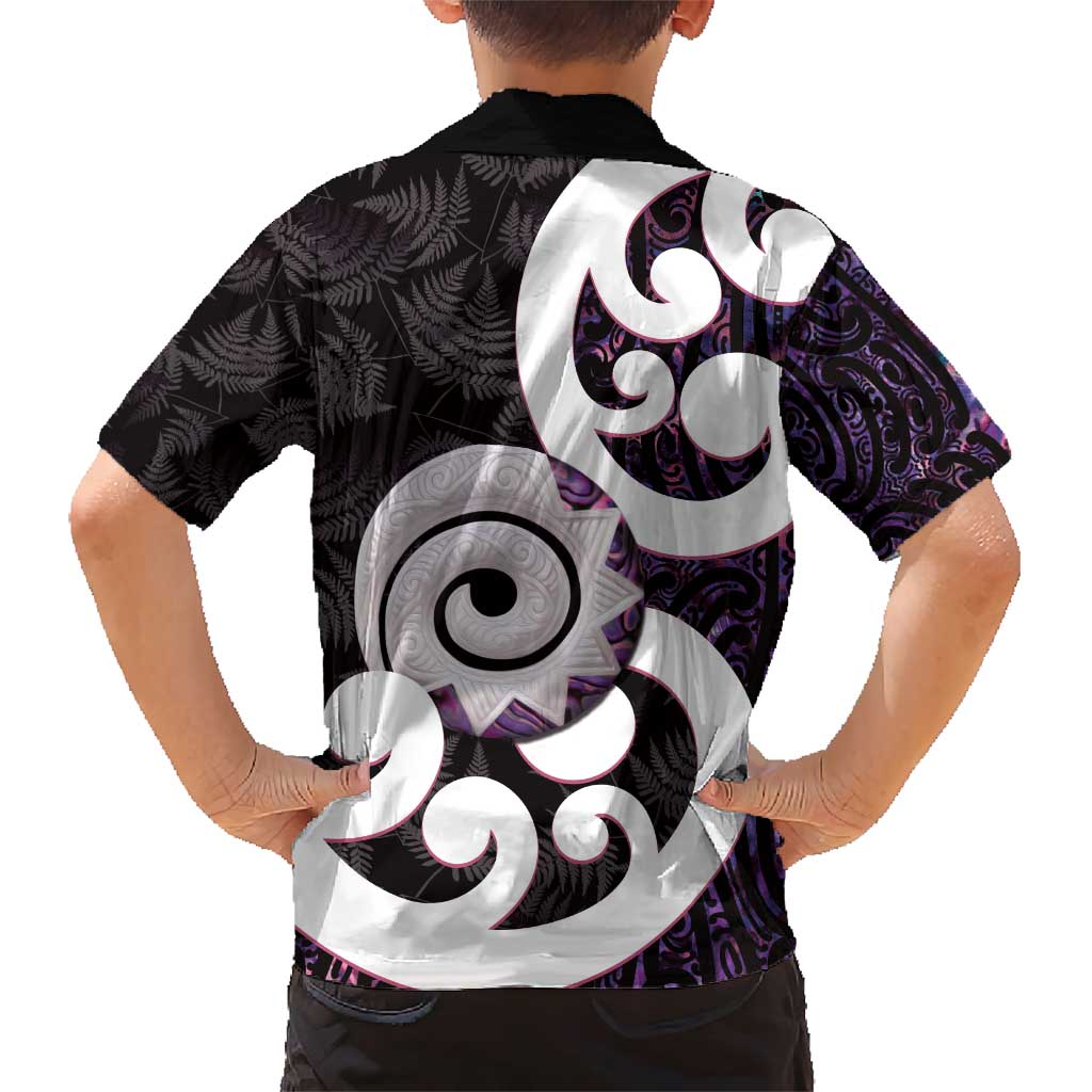 Aotearoa Koru Family Matching Short Sleeve Bodycon Dress and Hawaiian Shirt Purple Maori Paua Shell Mix Silver Fern LT14 - Polynesian Pride