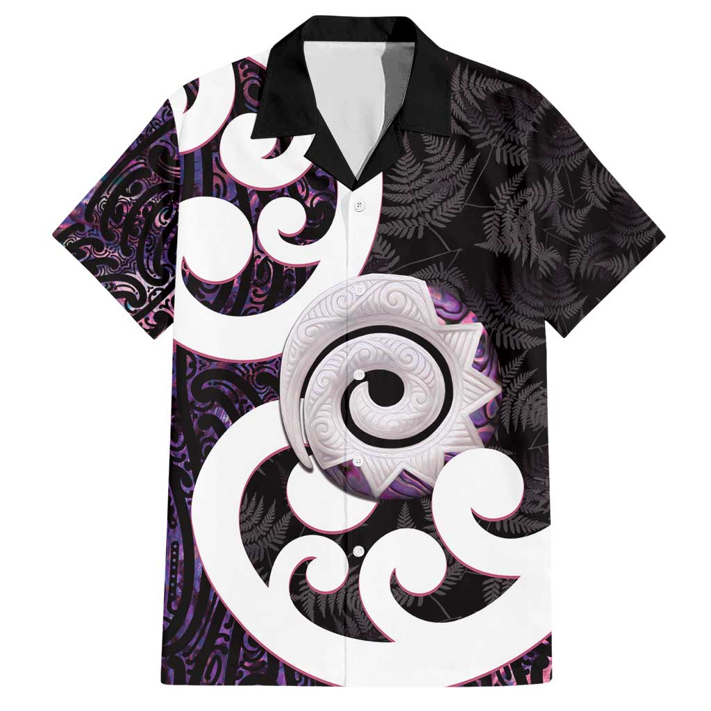 Aotearoa Koru Family Matching Short Sleeve Bodycon Dress and Hawaiian Shirt Purple Maori Paua Shell Mix Silver Fern LT14 Dad's Shirt - Short Sleeve Black - Polynesian Pride