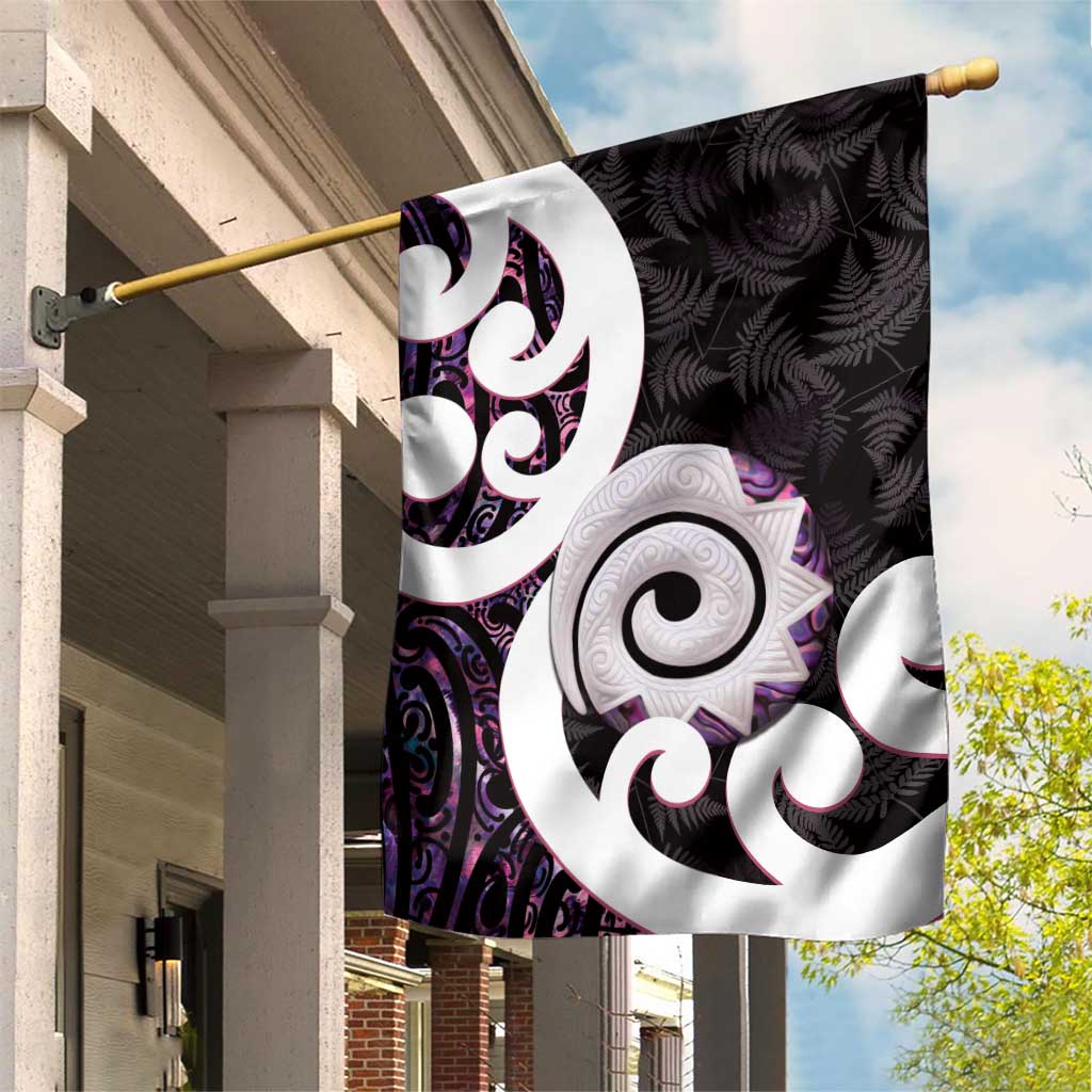 Aotearoa Koru Garden Flag Purple Maori Paua Shell Mix Silver Fern