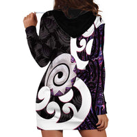 Aotearoa Koru Hoodie Dress Purple Maori Paua Shell Mix Silver Fern