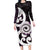 Aotearoa Koru Long Sleeve Bodycon Dress Purple Maori Paua Shell Mix Silver Fern