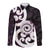 Aotearoa Koru Long Sleeve Button Shirt Purple Maori Paua Shell Mix Silver Fern