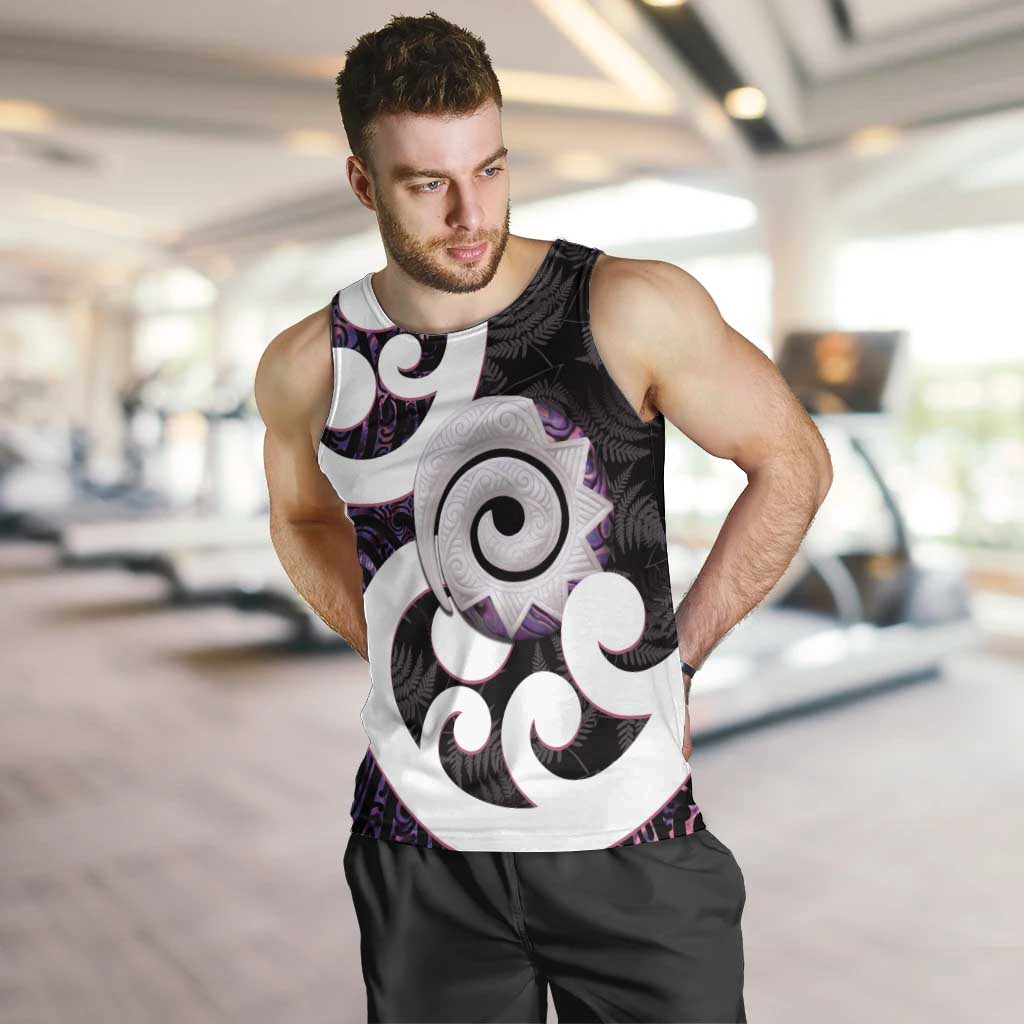 Aotearoa Koru Men Tank Top Purple Maori Paua Shell Mix Silver Fern