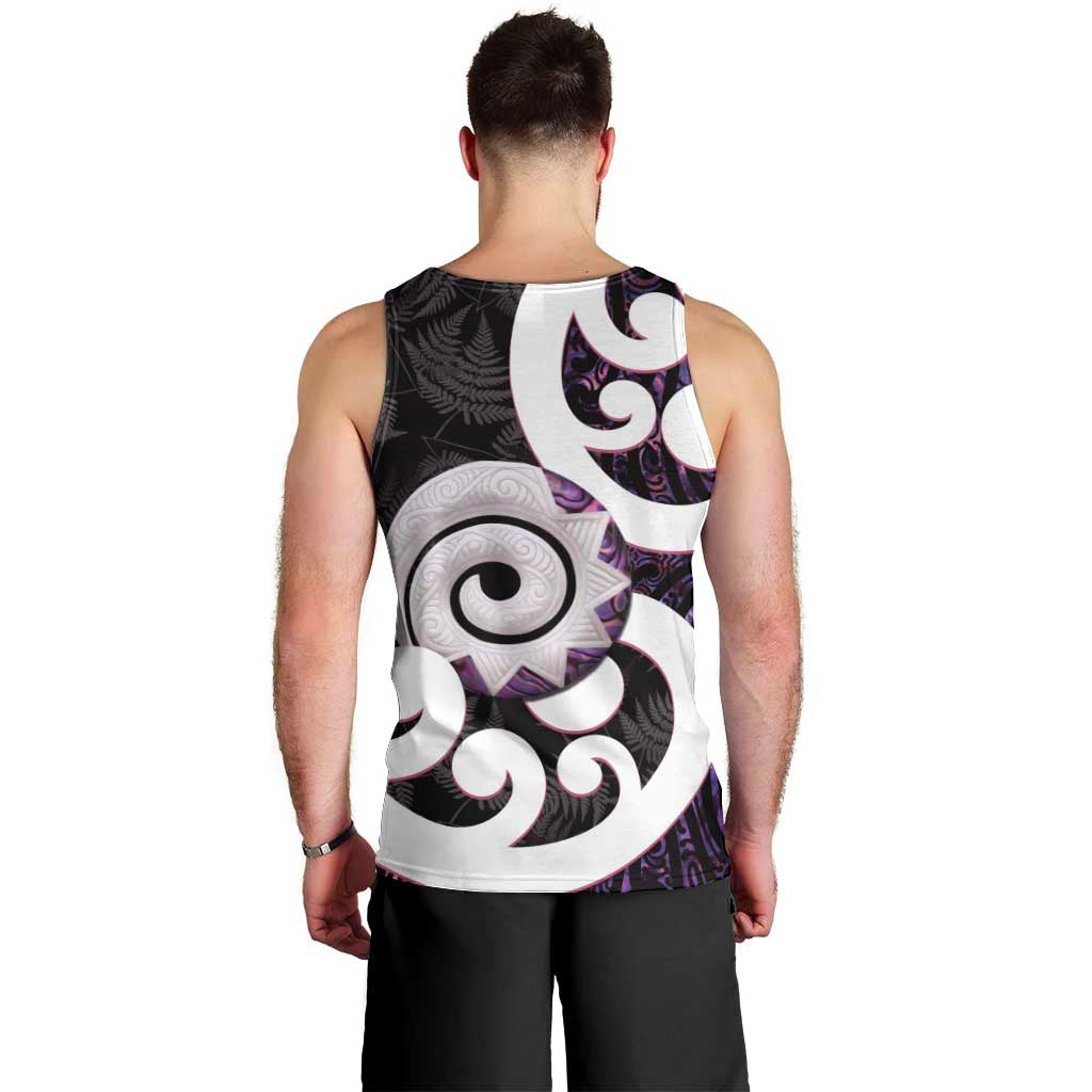 Aotearoa Koru Men Tank Top Purple Maori Paua Shell Mix Silver Fern