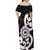 Aotearoa Koru Off Shoulder Maxi Dress Purple Maori Paua Shell Mix Silver Fern