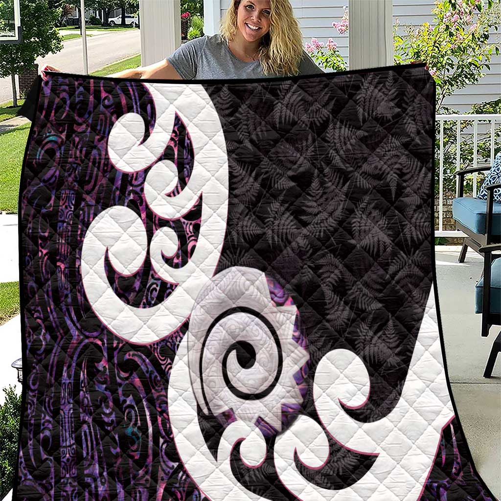 Aotearoa Koru Quilt Purple Maori Paua Shell Mix Silver Fern