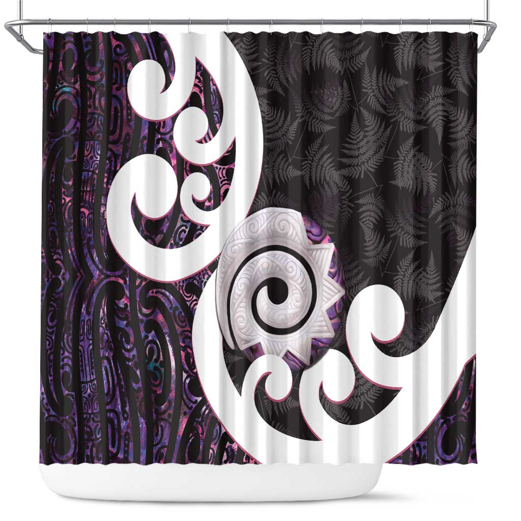 Aotearoa Koru Shower Curtain Purple Maori Paua Shell Mix Silver Fern LT14 Black - Polynesian Pride