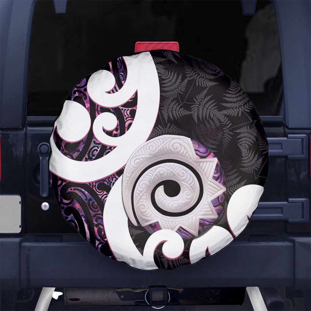 Aotearoa Koru Spare Tire Cover Purple Maori Paua Shell Mix Silver Fern