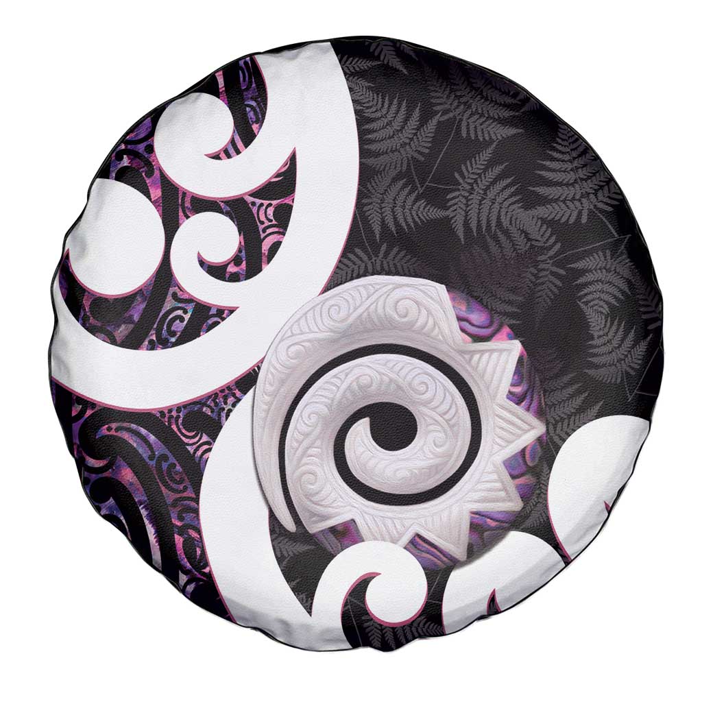 Aotearoa Koru Spare Tire Cover Purple Maori Paua Shell Mix Silver Fern