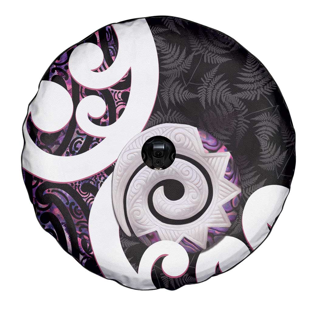 Aotearoa Koru Spare Tire Cover Purple Maori Paua Shell Mix Silver Fern