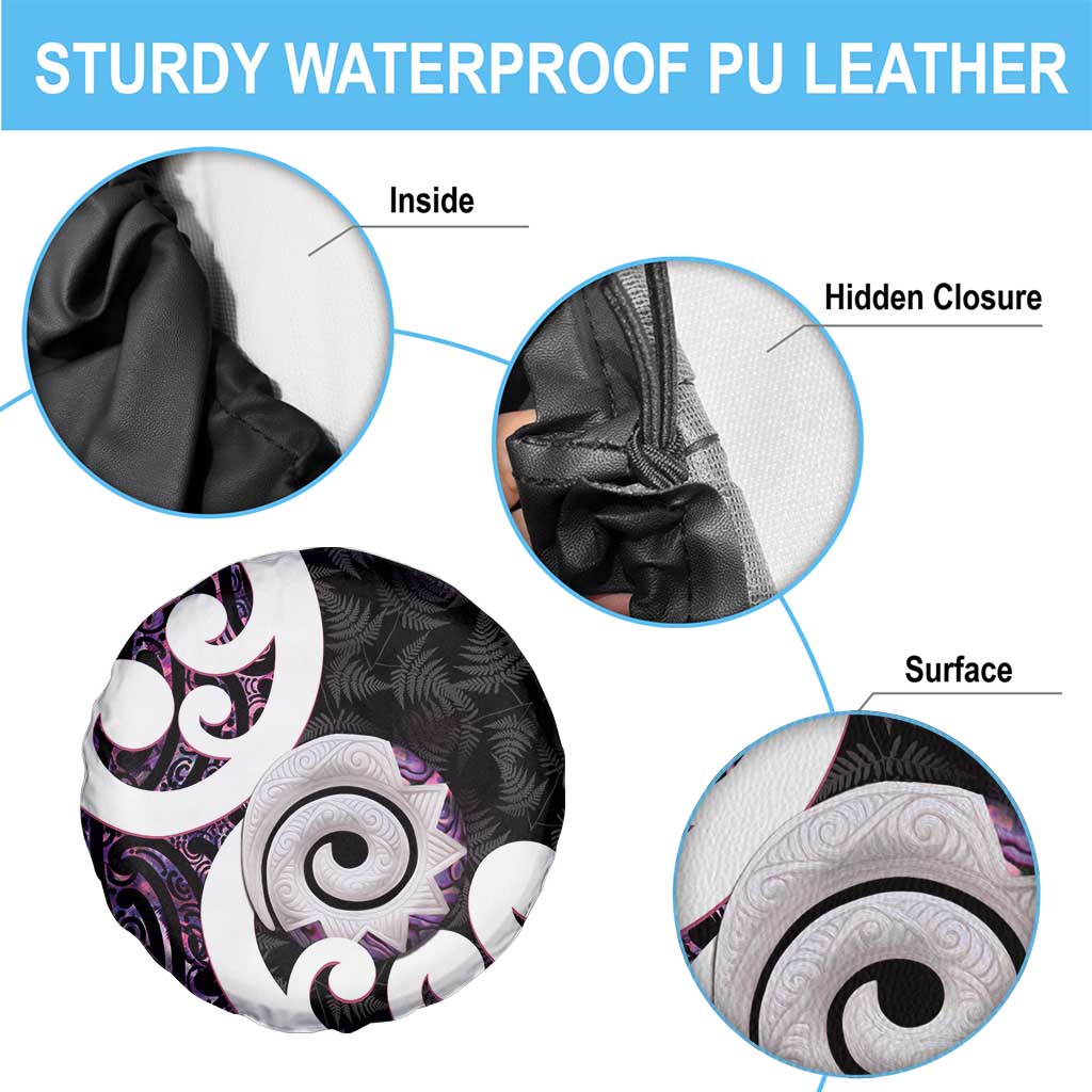 Aotearoa Koru Spare Tire Cover Purple Maori Paua Shell Mix Silver Fern