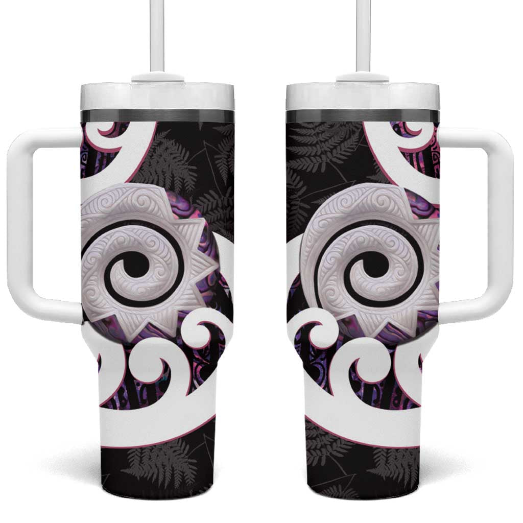 Aotearoa Koru Tumbler With Handle Purple Maori Paua Shell Mix Silver Fern