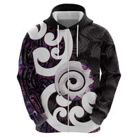 Aotearoa Koru Zip Hoodie Purple Maori Paua Shell Mix Silver Fern