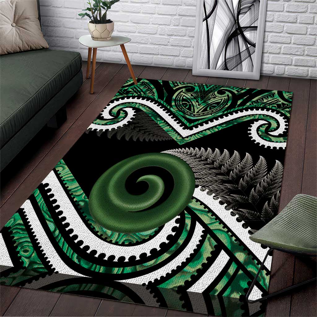 Koru Pounamu Aotearoa Area Rug Maori Paua Shell Mix Silver Fern