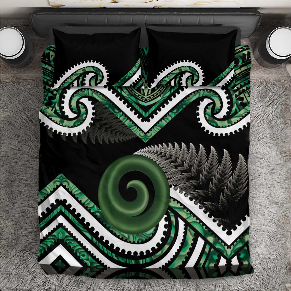 Koru Pounamu Aotearoa Bedding Set Maori Paua Shell Mix Silver Fern