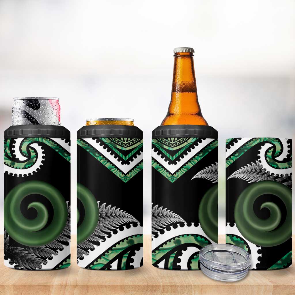 Koru Pounamu Aotearoa 4 in 1 Can Cooler Tumbler Maori Paua Shell Mix Silver Fern LT14 - Polynesian Pride