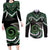 Koru Pounamu Aotearoa Couples Matching Long Sleeve Bodycon Dress and Long Sleeve Button Shirt Maori Paua Shell Mix Silver Fern