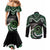 Koru Pounamu Aotearoa Couples Matching Mermaid Dress and Long Sleeve Button Shirt Maori Paua Shell Mix Silver Fern