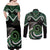 Koru Pounamu Aotearoa Couples Matching Off Shoulder Maxi Dress and Long Sleeve Button Shirt Maori Paua Shell Mix Silver Fern