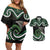 Koru Pounamu Aotearoa Couples Matching Off Shoulder Short Dress and Hawaiian Shirt Maori Paua Shell Mix Silver Fern