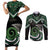 Koru Pounamu Aotearoa Couples Matching Short Sleeve Bodycon Dress and Long Sleeve Button Shirt Maori Paua Shell Mix Silver Fern