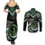 Koru Pounamu Aotearoa Couples Matching Summer Maxi Dress and Long Sleeve Button Shirt Maori Paua Shell Mix Silver Fern