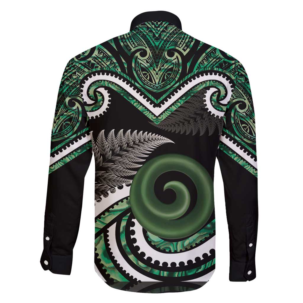 Koru Pounamu Aotearoa Family Matching Long Sleeve Bodycon Dress and Hawaiian Shirt Maori Paua Shell Mix Silver Fern LT14 - Polynesian Pride