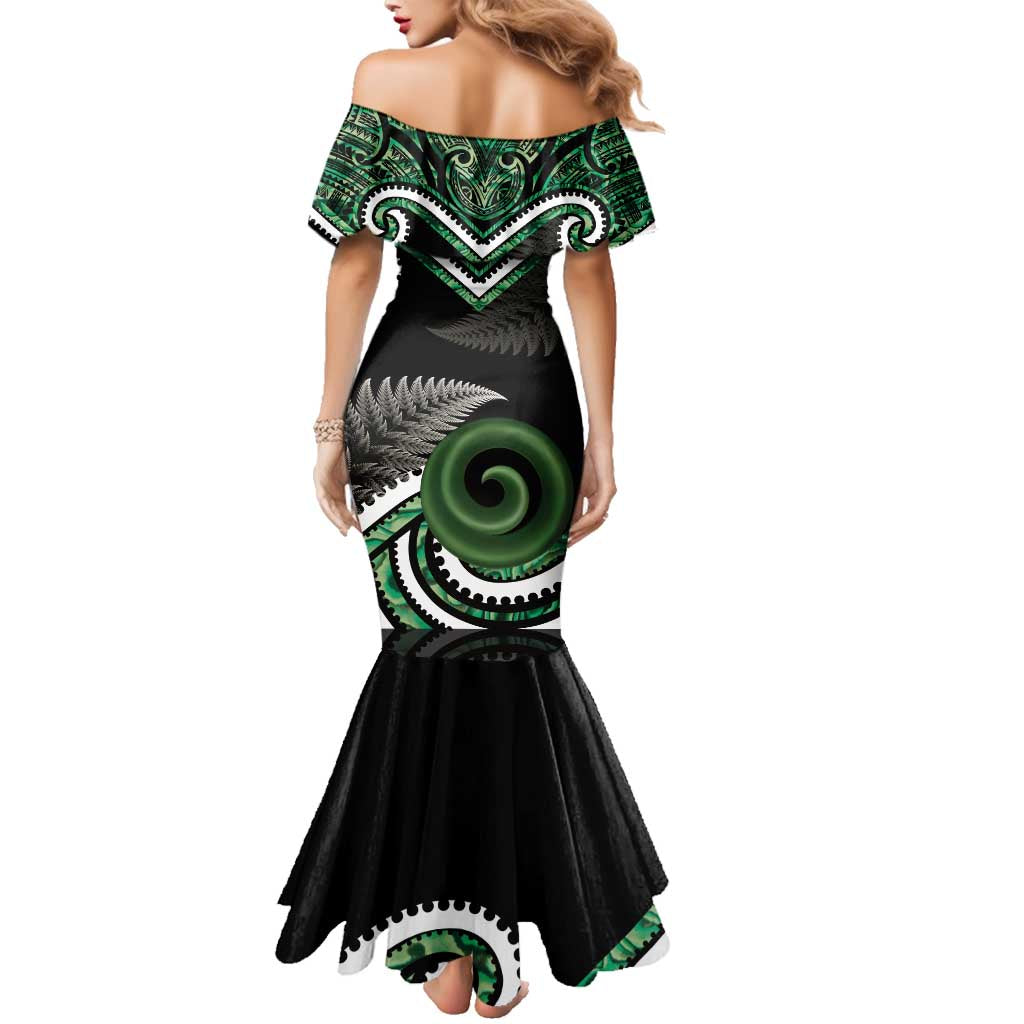 Koru Pounamu Aotearoa Family Matching Mermaid Dress and Hawaiian Shirt Maori Paua Shell Mix Silver Fern LT14 - Polynesian Pride
