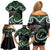 Koru Pounamu Aotearoa Family Matching Off Shoulder Short Dress and Hawaiian Shirt Maori Paua Shell Mix Silver Fern