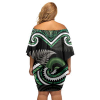 Koru Pounamu Aotearoa Family Matching Off Shoulder Short Dress and Hawaiian Shirt Maori Paua Shell Mix Silver Fern LT14 - Polynesian Pride