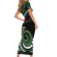 Koru Pounamu Aotearoa Family Matching Short Sleeve Bodycon Dress and Hawaiian Shirt Maori Paua Shell Mix Silver Fern LT14 - Polynesian Pride