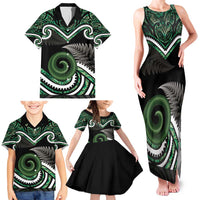 Koru Pounamu Aotearoa Family Matching Tank Maxi Dress and Hawaiian Shirt Maori Paua Shell Mix Silver Fern LT14 - Polynesian Pride