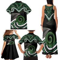 Koru Pounamu Aotearoa Family Matching Tank Maxi Dress and Hawaiian Shirt Maori Paua Shell Mix Silver Fern LT14 - Polynesian Pride