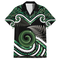 Koru Pounamu Aotearoa Family Matching Tank Maxi Dress and Hawaiian Shirt Maori Paua Shell Mix Silver Fern LT14 Dad's Shirt - Short Sleeve Black - Polynesian Pride
