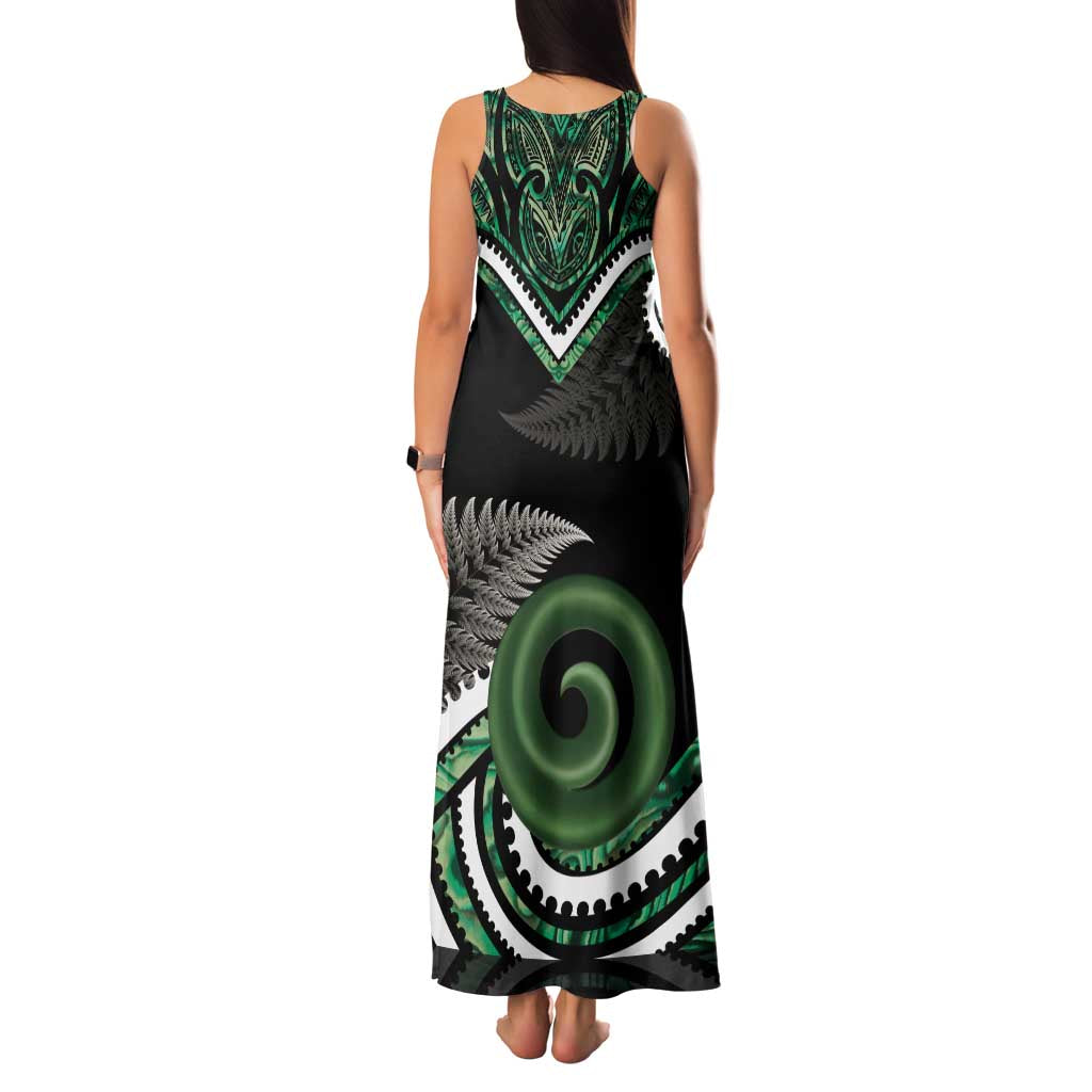 Koru Pounamu Aotearoa Family Matching Tank Maxi Dress and Hawaiian Shirt Maori Paua Shell Mix Silver Fern LT14 - Polynesian Pride