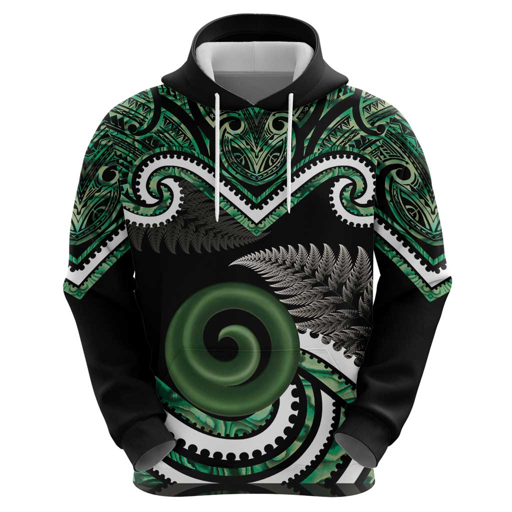 Koru Pounamu Aotearoa Hoodie Maori Paua Shell Mix Silver Fern