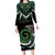 Koru Pounamu Aotearoa Long Sleeve Bodycon Dress Maori Paua Shell Mix Silver Fern