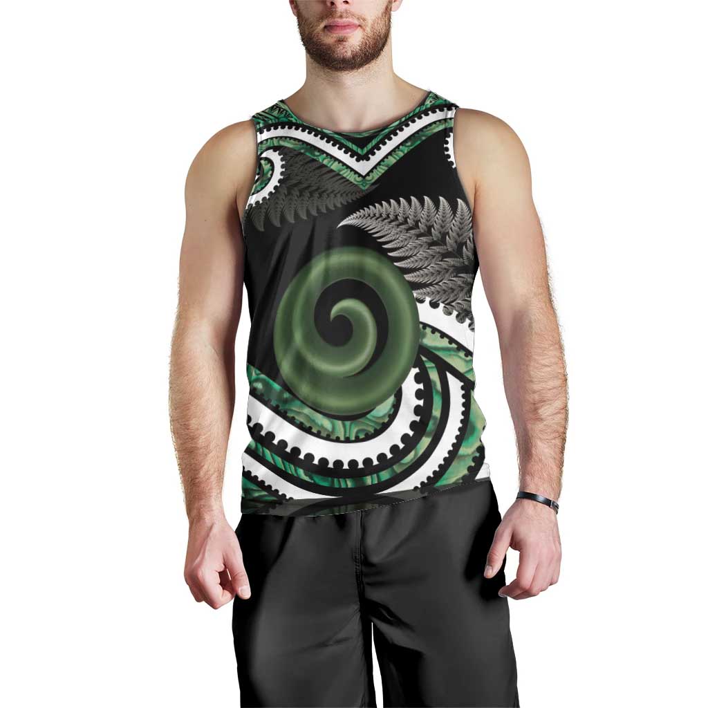 Koru Pounamu Aotearoa Men Tank Top Maori Paua Shell Mix Silver Fern