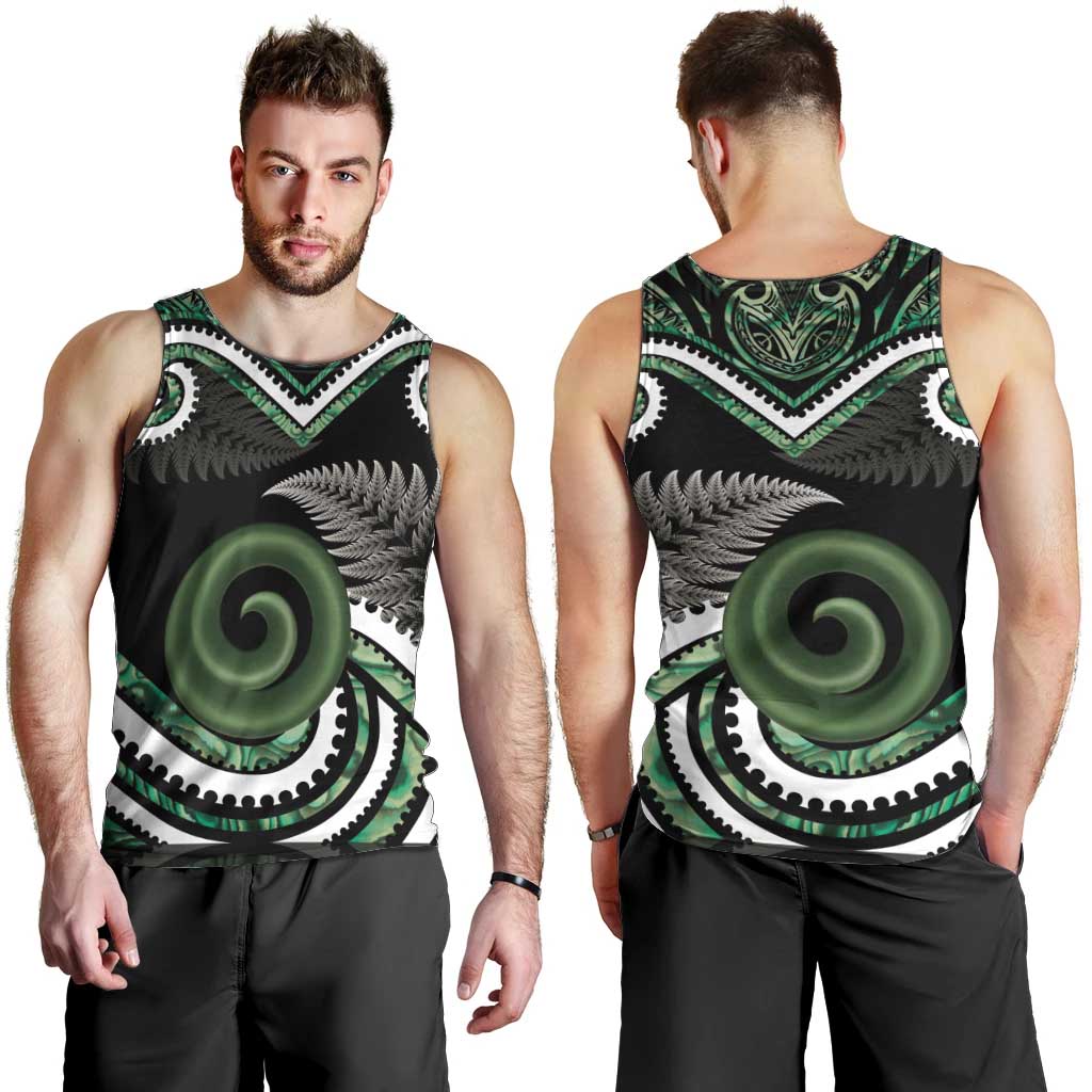 Koru Pounamu Aotearoa Men Tank Top Maori Paua Shell Mix Silver Fern