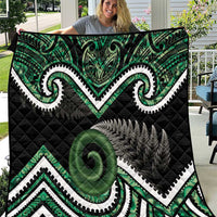 Koru Pounamu Aotearoa Quilt Maori Paua Shell Mix Silver Fern LT14 Black - Polynesian Pride
