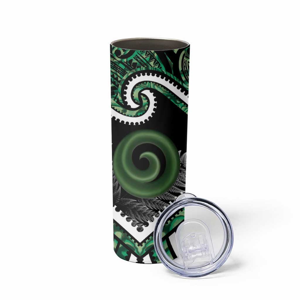 Koru Pounamu Aotearoa Skinny Tumbler Maori Paua Shell Mix Silver Fern LT14 - Polynesian Pride