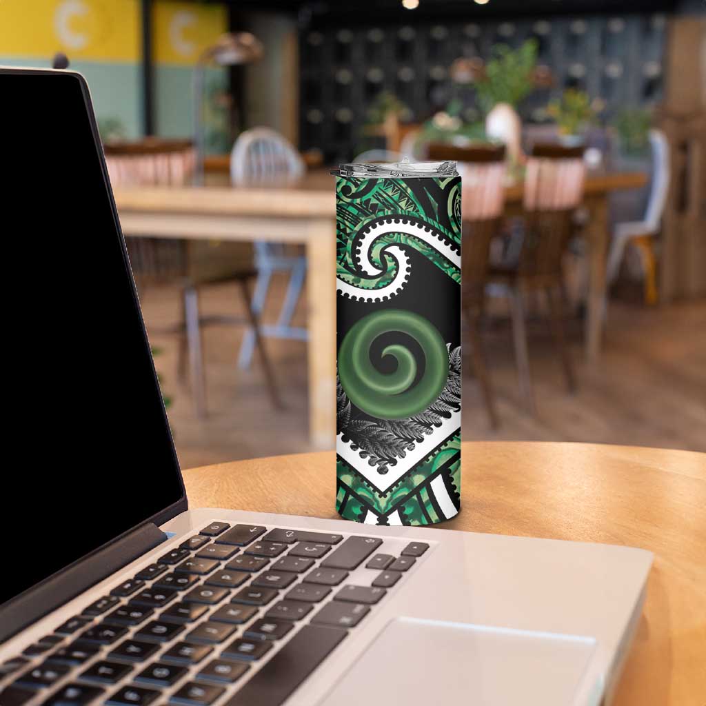 Koru Pounamu Aotearoa Skinny Tumbler Maori Paua Shell Mix Silver Fern LT14 - Polynesian Pride
