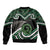 Koru Pounamu Aotearoa Sleeve Zip Bomber Jacket Maori Paua Shell Mix Silver Fern