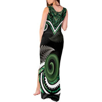 Koru Pounamu Aotearoa Tank Maxi Dress Maori Paua Shell Mix Silver Fern