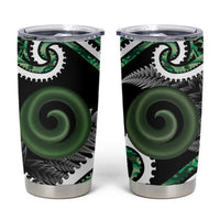 Koru Pounamu Aotearoa Tumbler Cup Maori Paua Shell Mix Silver Fern LT14 Black - Polynesian Pride
