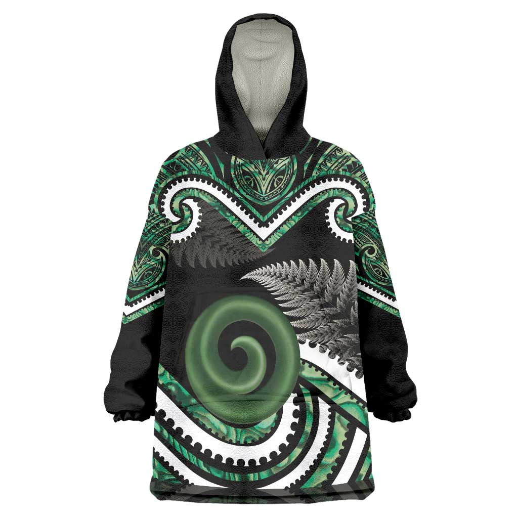 Koru Pounamu Aotearoa Wearable Blanket Hoodie Maori Paua Shell Mix Silver Fern