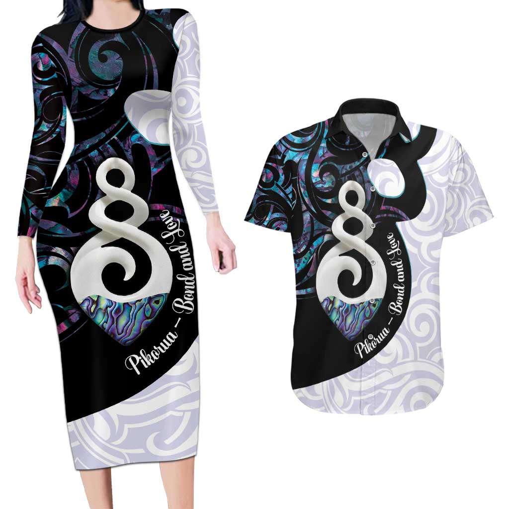 Aotearoa Pikorua Couples Matching Long Sleeve Bodycon Dress and Hawaiian Shirt NZ Twist - Bond And Love LT14 White - Polynesian Pride