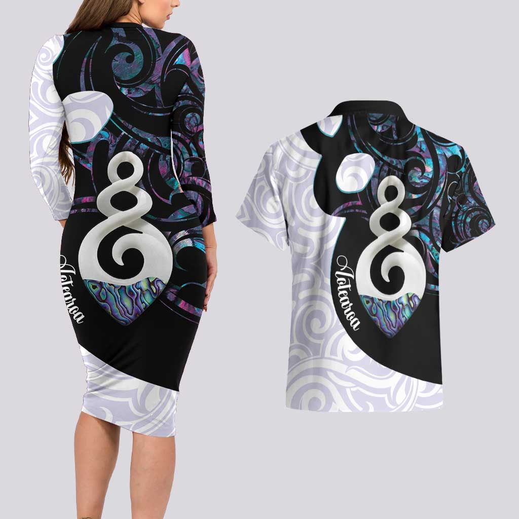 Aotearoa Pikorua Couples Matching Long Sleeve Bodycon Dress and Hawaiian Shirt NZ Twist - Bond And Love LT14 - Polynesian Pride