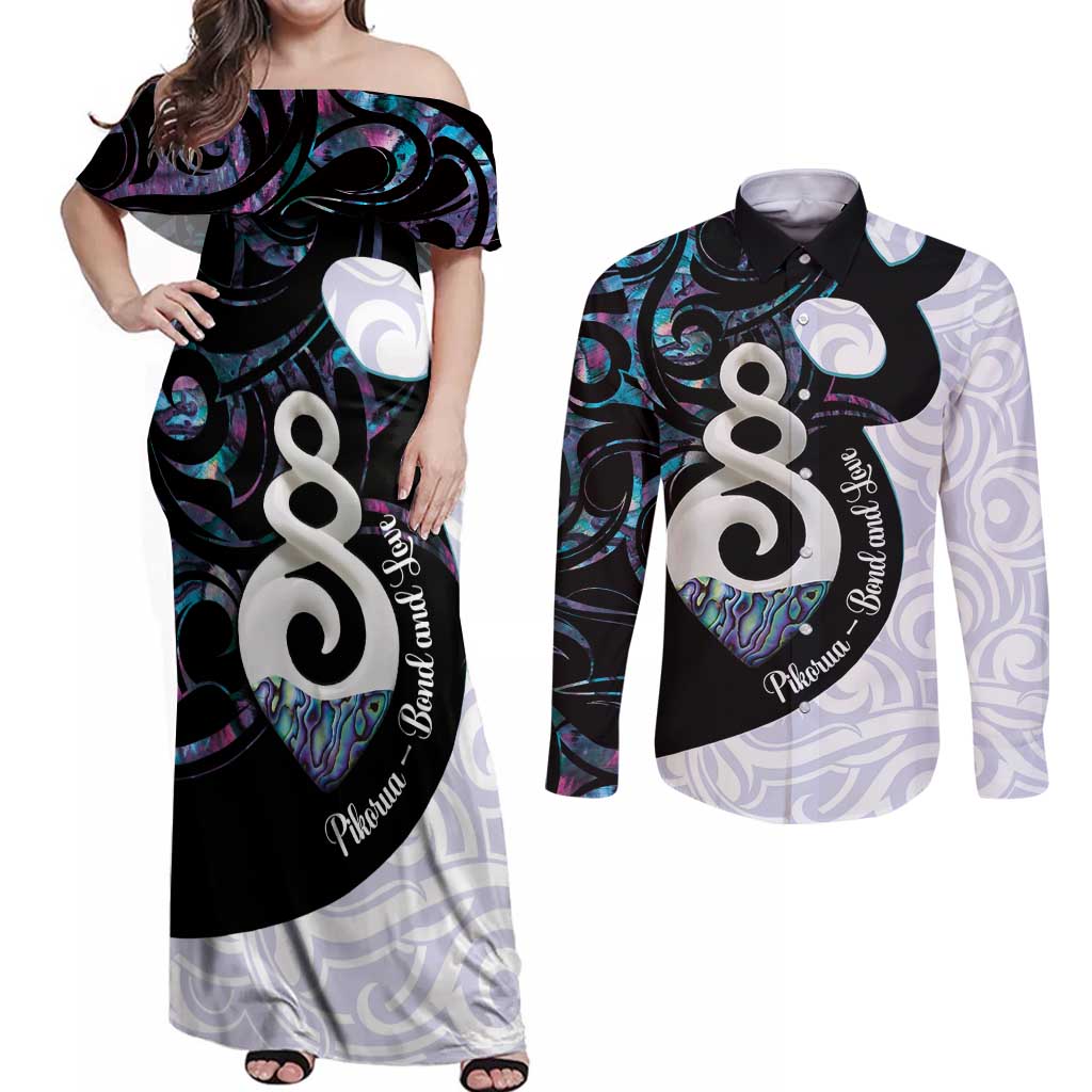 Aotearoa Pikorua Couples Matching Off Shoulder Maxi Dress and Long Sleeve Button Shirt NZ Twist - Bond And Love